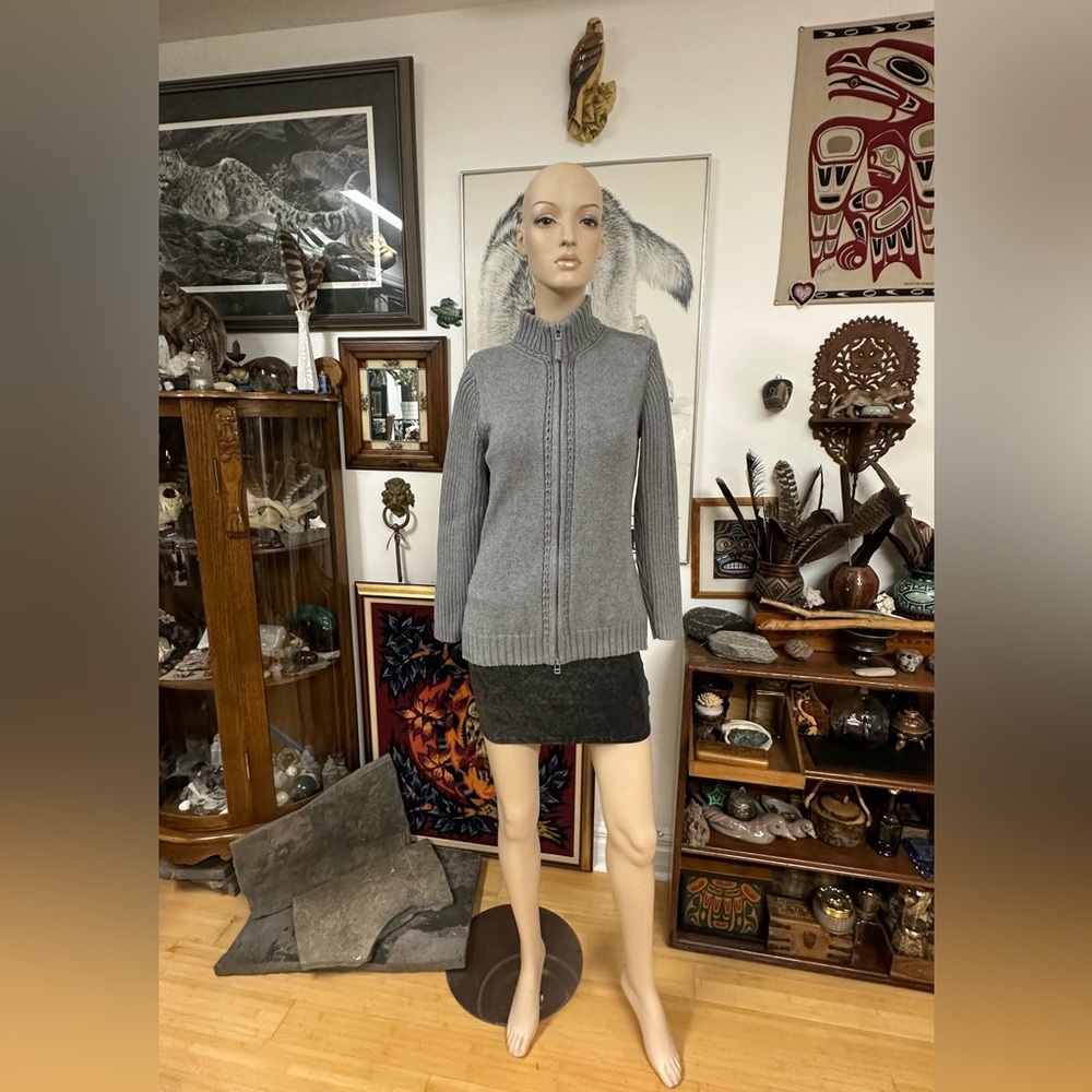 Stone Grey COTTON Knit Sweater with Zipper